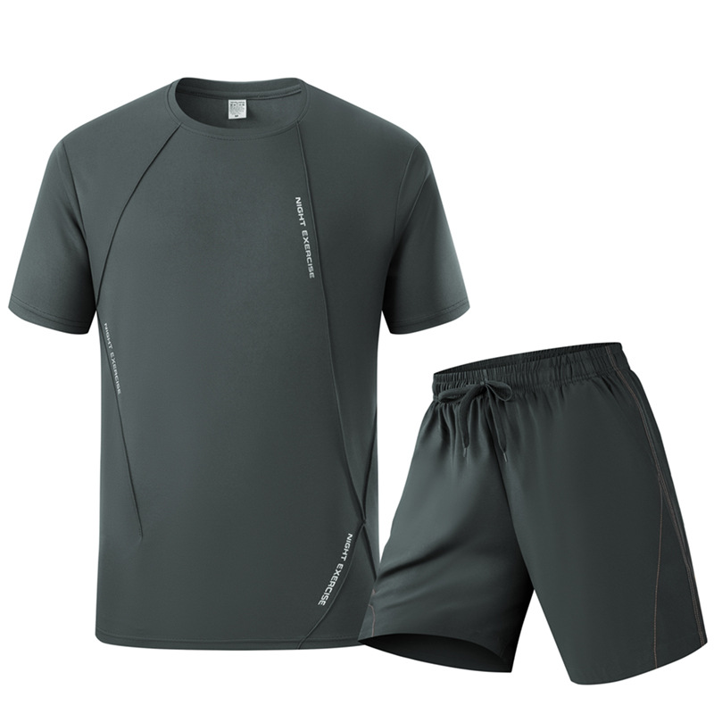 Running Gear For Men - メンズサマースポーツセット速乾Tシャツ＆ショーツ2ピースランニングジムフィットネストラックジャケット通気性アスレチックアクティブウェア