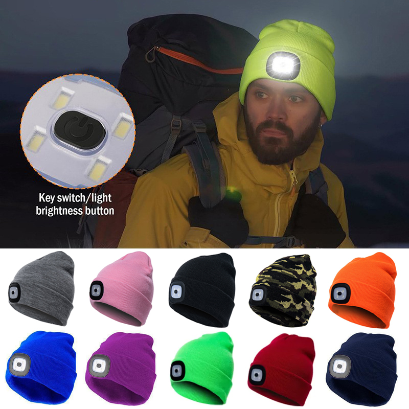 Running Gear Hat - 冬用メンズビーニー帽、LEDライト付き充電式ニット帽、女性用キャップ、夜間ランニング、釣り、乗馬、スポーツ、ティーンエイジャービーニー