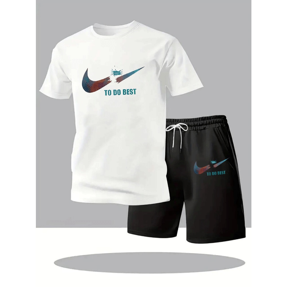 Running Gear For Men - 新しい夏のスポーツウェアメンズスーツファッションツーピーススポーツフィットネスランニングカジュアル速乾性半袖ショーツセット男性