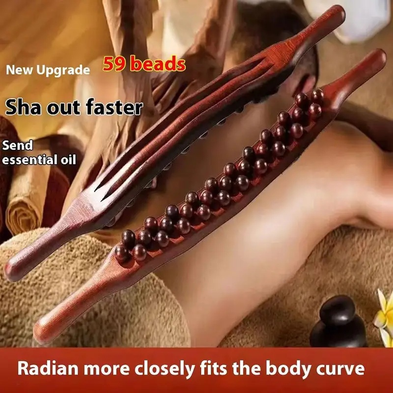 Muscle Roller Stick - 木製マッサージローラー スティック ビーズ付き 全身用グアシャ スクレイピングツール 深部組織緩和