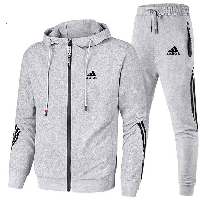 Running Gear For Men - 春・秋メンズトラックスーツセット 長袖フーディー＋ジョギングパンツ 2ピース フィットネス ランニングスーツ スポーツウェア