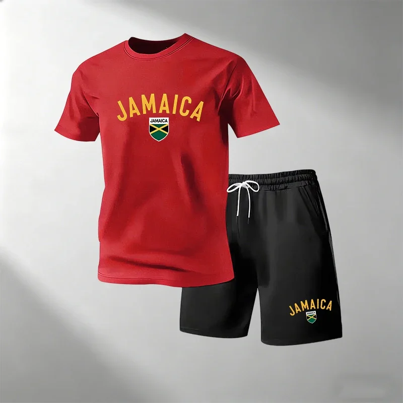 ジャマイカ サマーカジュアルTシャツセット メンズ Oネック - Running Gear For Men のレビューと価格