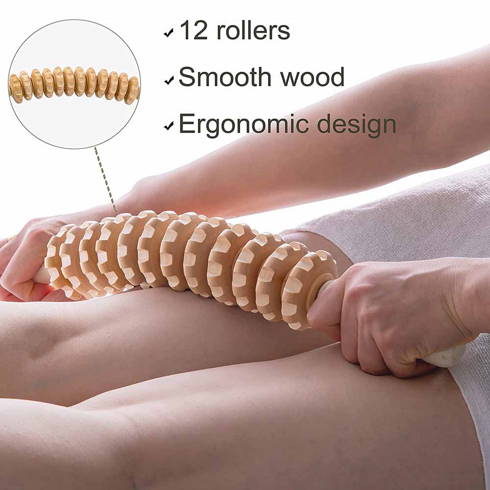 湾曲した木製マッサージローラースティックリンパドレナージウッ - Muscle Roller Stick のレビューと価格