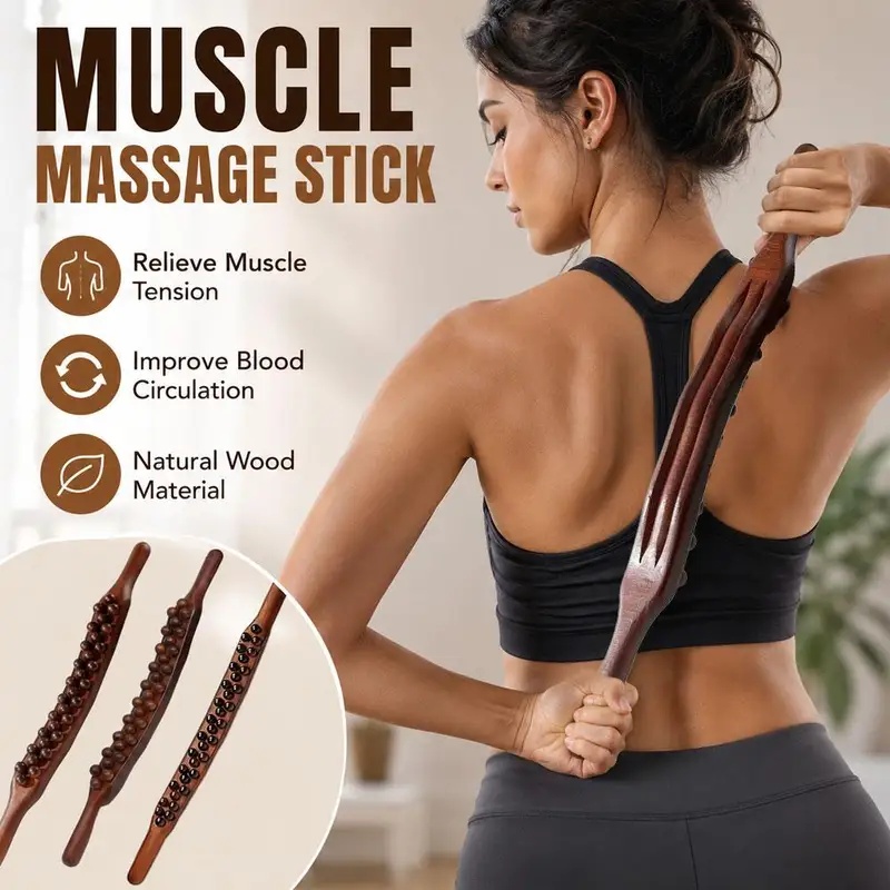 木製マッサージローラー スティック ビーズ付き 全身用グアシ - Muscle Roller Stick のレビューと価格